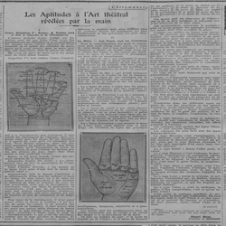 Chiromancie, les aptitudes à l'art théâtral révélées par la main, à vérifier avec les comédiens d'aujourd'hui