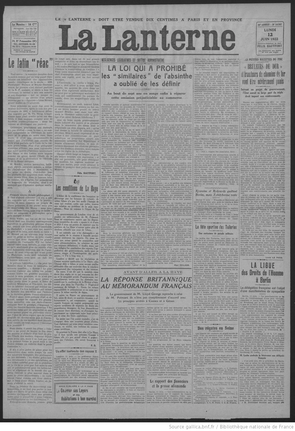 La Bignole du 12 juin 1922 les dégâts de l'absinthe