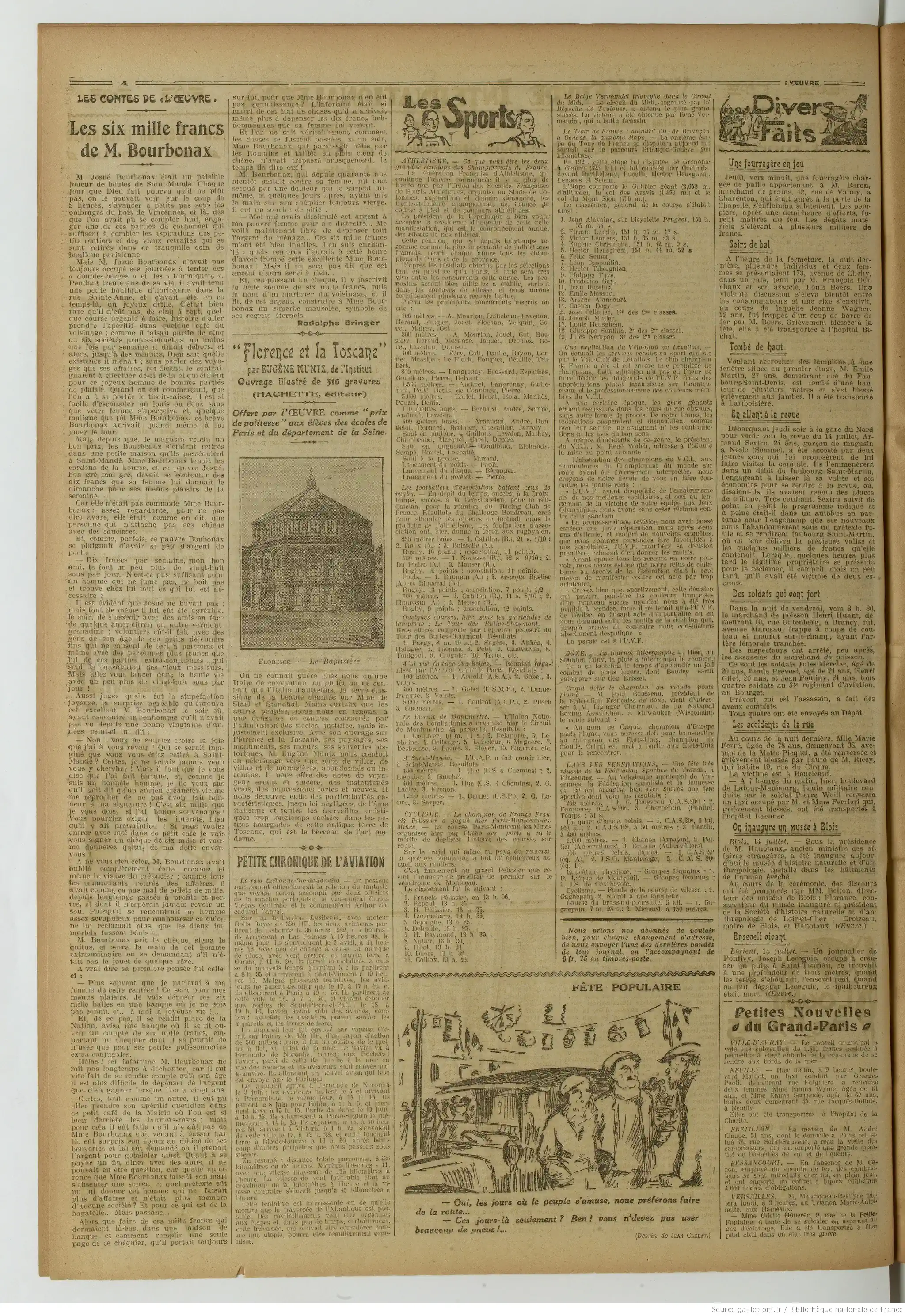 L Oeuvre journal édition du 15 juillet 1922 la page humoristique sur les fêtes populaires 4V