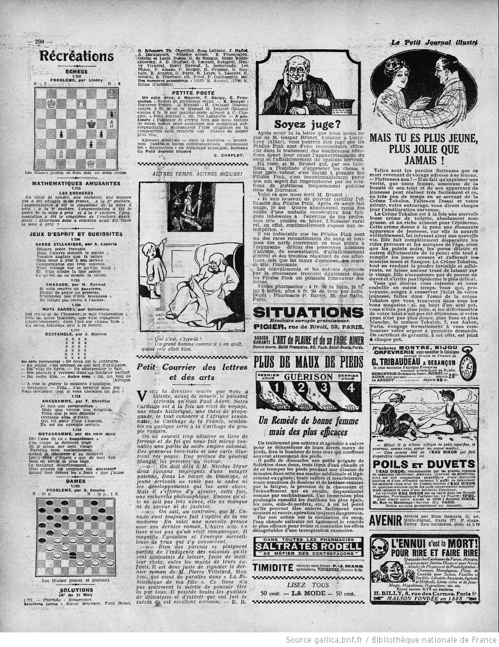 Le Petit journal illustré édition du 18 juin 1922 page des jeu P10