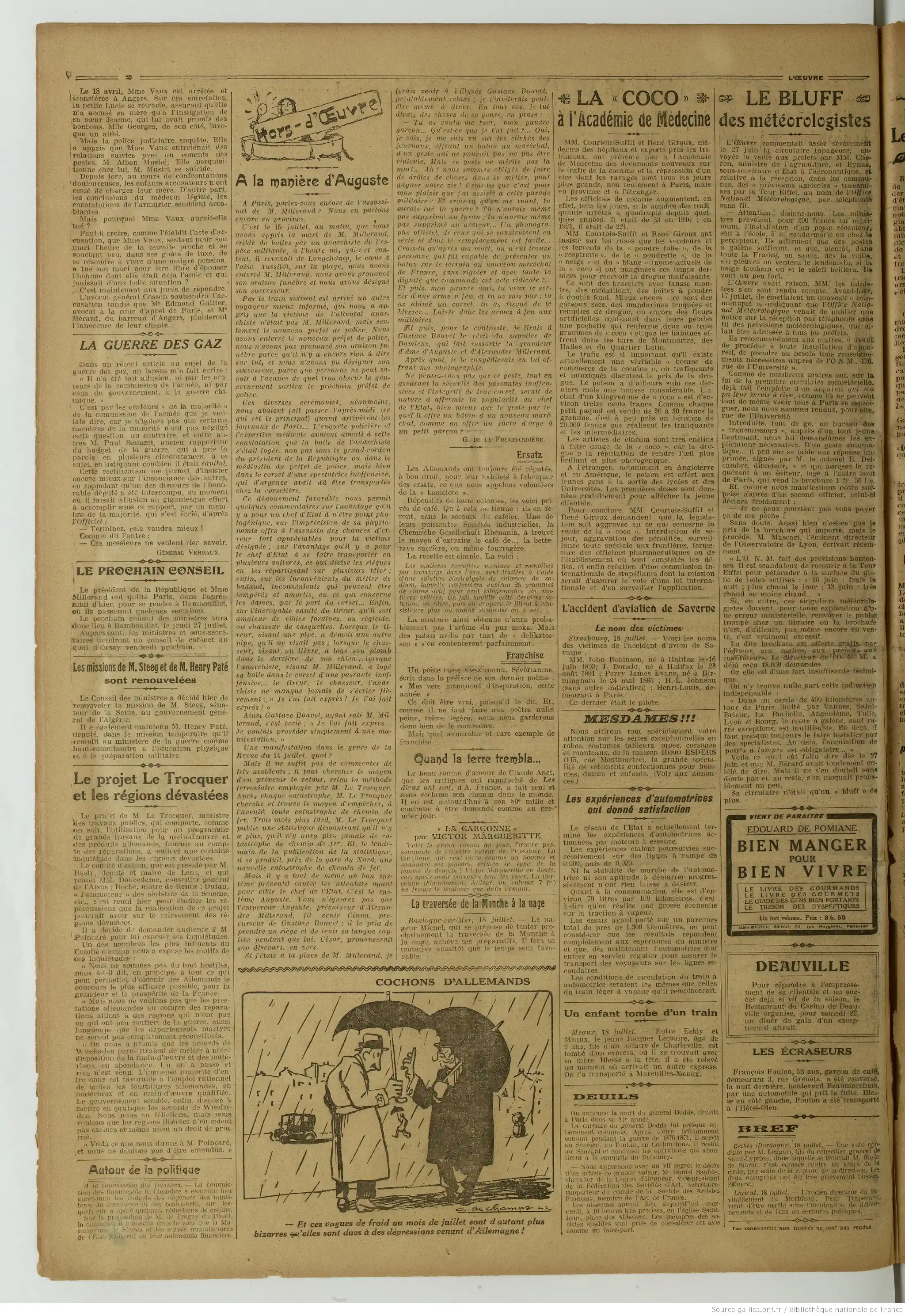 L Oeuvre édition du 19 juillet 1922 à lire la page le bluff des météorologistes