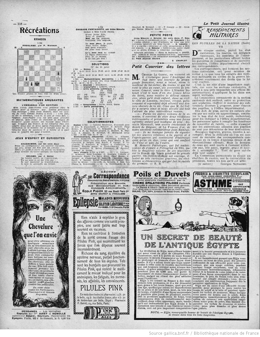 Le Petit journal illustré édition du 23 juillet 1922 la page10 récréations jeux de mots P10