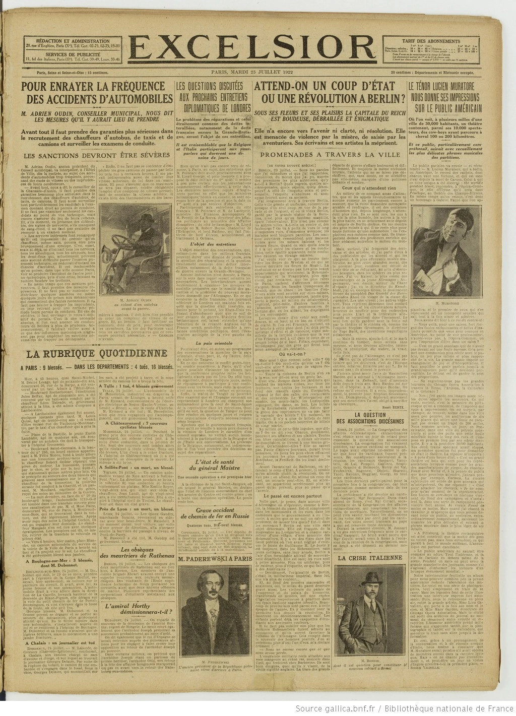 Excelsior édition du 25 juillet 1922 la page trois les accidents comment y remédier P3