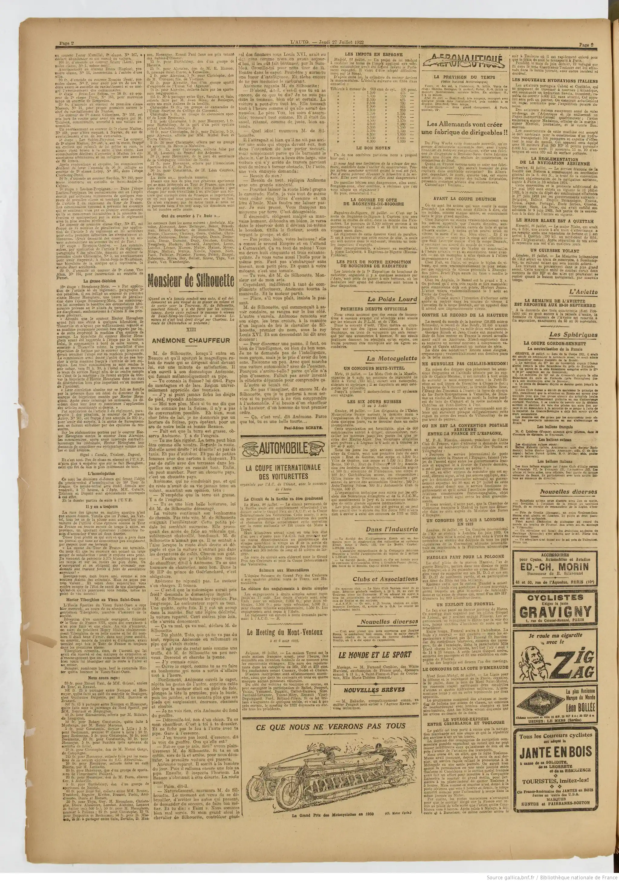 LAuto vélo édition du 27 juillet 1922 la page deux le grand prix de France de moto en 1950 P2