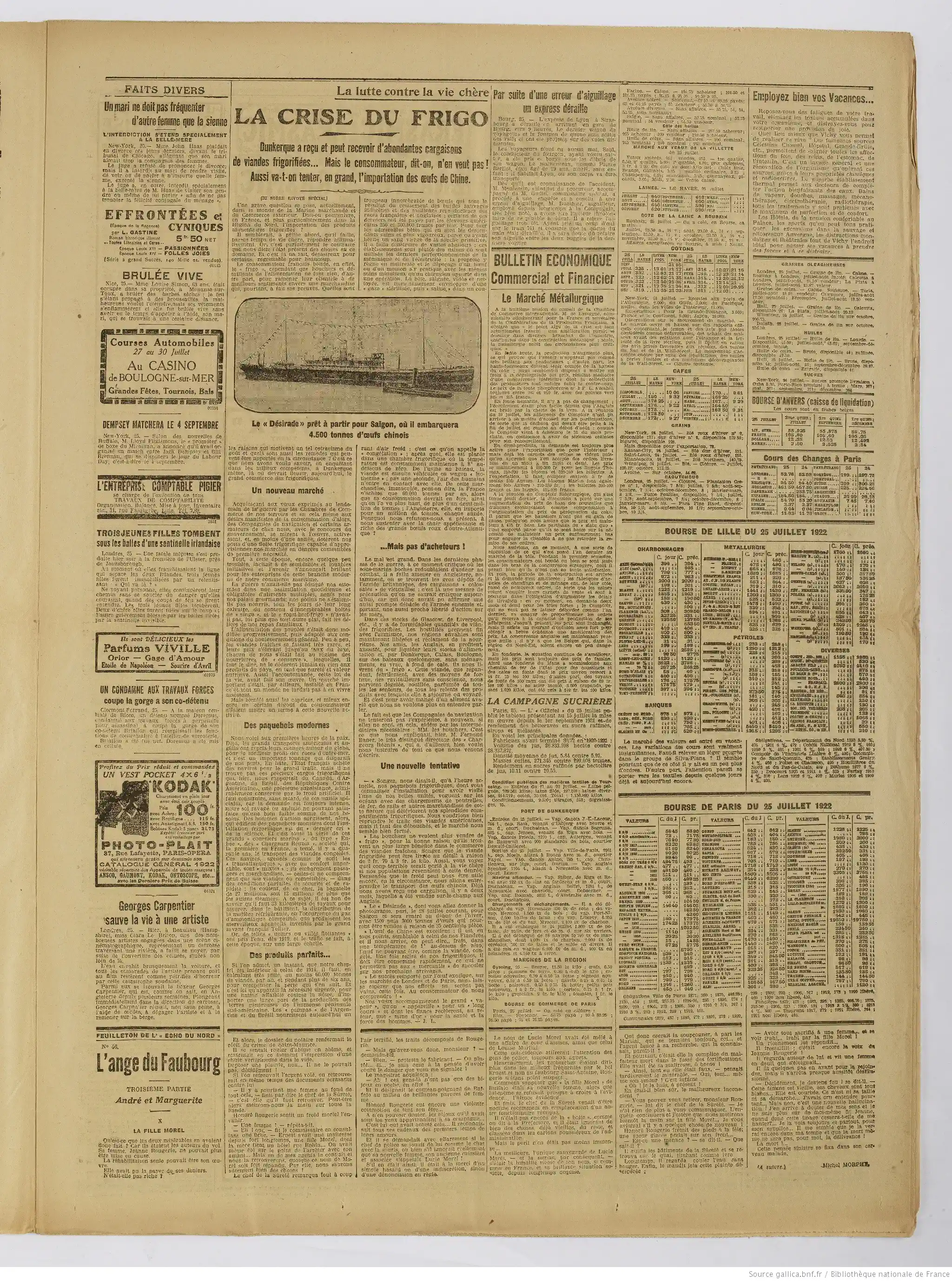 Le Grand écho du Nord édition du 27 juillet 1922 page trois la guerre des frigos P3