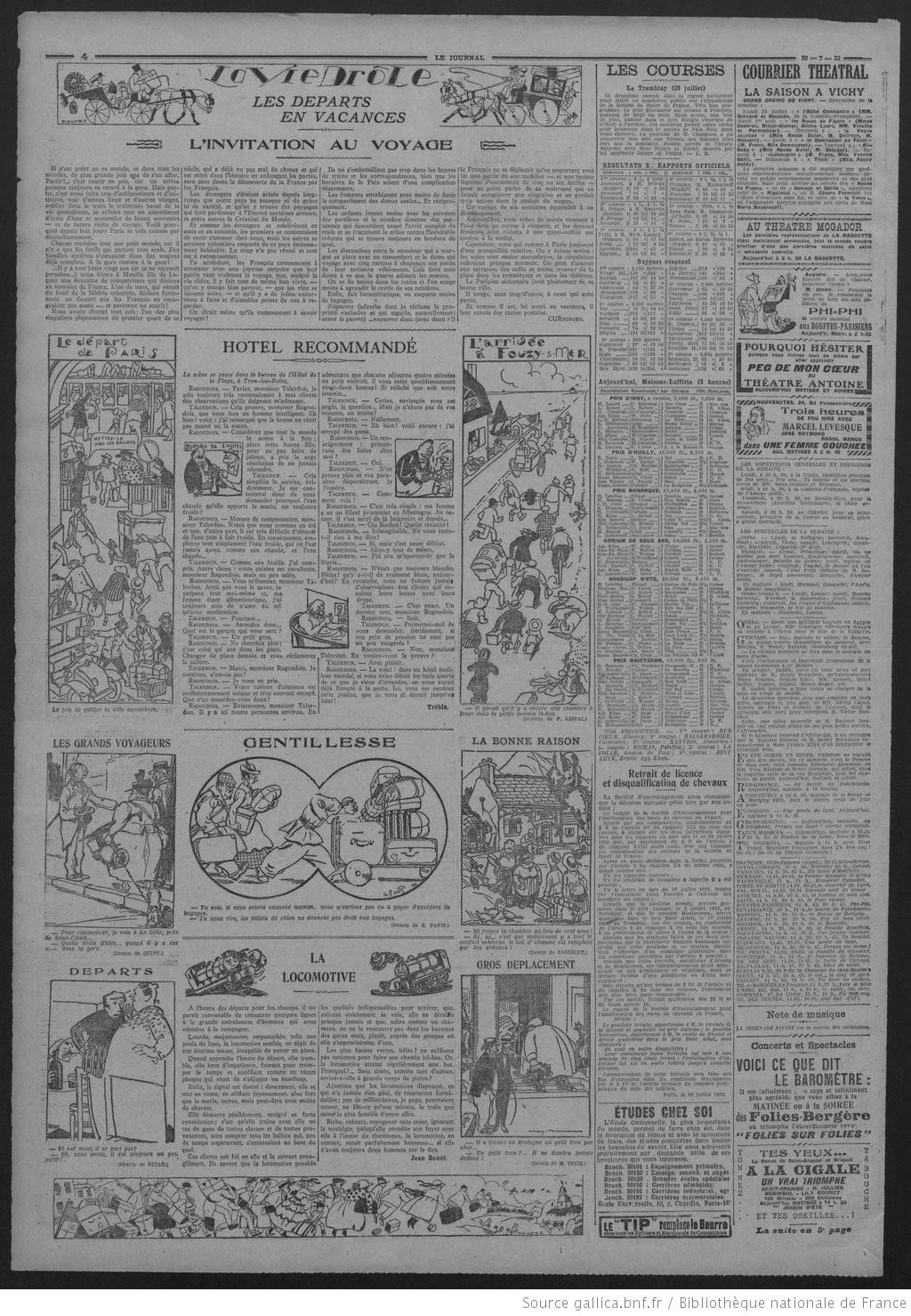 La Bignole Le Journal édition du 30 juillet 1922 la page quatre les vacances 4