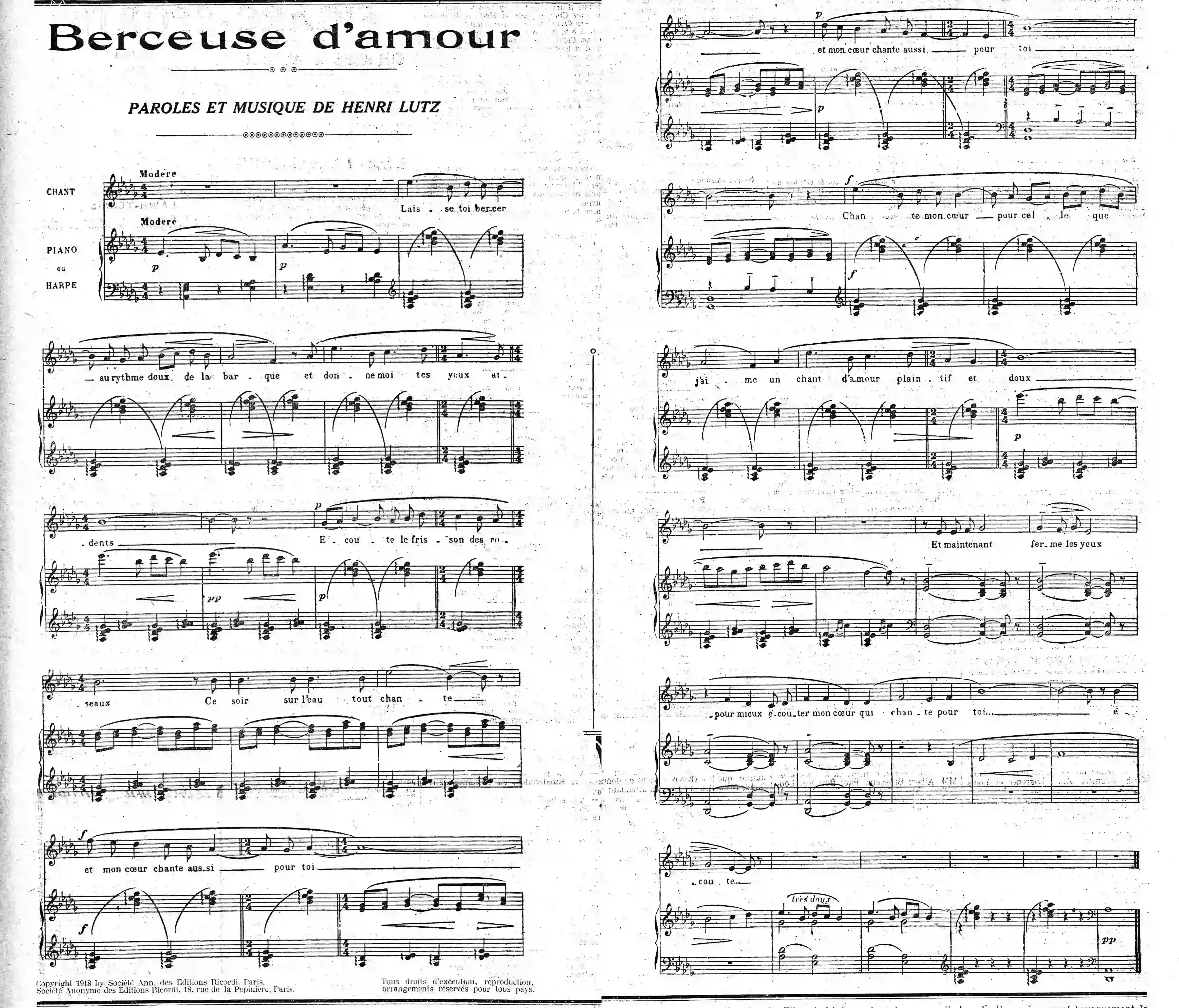 partition parles et musique Henri Lutz