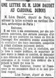 Léon Daudet supprime sont livre "l'entremetteuse" qui fait scandale lettre au Cardinal
