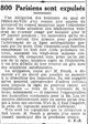 800 parisiens sont expulsés, 22 maisons, 157 familles et la faute à la construction du ... métro, quai de l'hôtel de ville à Paris, et ceci malgré la crise du logement