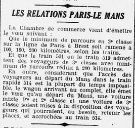 - les relations Paris-Le Mans, toujours et encore la problématique des désertes par les trains, bondés.