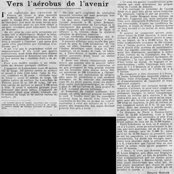 Vers l'aérobus de l'avenir, quatre points indispensables selon Louis Bréguet. Le quatrième semble totalement abandonné, on parle de confort pour les passagers