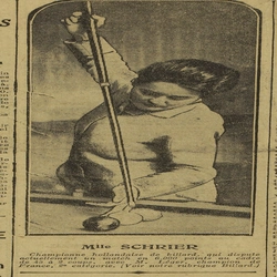 Mademoiselle Schrier, championne hollandaise de billard en action sur une photo