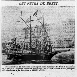 Les fêtes de Brest, la reconstruction de vaisseaux historiques par l'école navale, ici la photo du Dauphiné du XVIII ème siècle