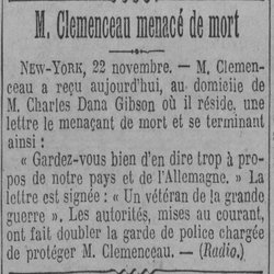 Clémenceau menacé de mort