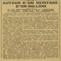 Autour d'un héritage d'un million, il ne reviendra pas à l'enfant qu'avait adopté et reconnu sien Madame Blanchet, des histoires de famille et l'héritage, toujours la même rengaine
