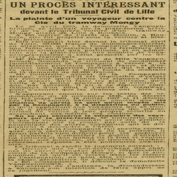 un procès intéressant devant le tribunal civil, un usager contre la Cie de tramway