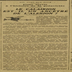 Nil novi sub sole : pour servir à l'histoire de la préaviette, le clairion est-il un ancêtre de l'alerion ? L'aviette, une bicyclette volante, le clairion, un engin volant de 1793, décrit par le physicien Brisson et le choix judicieux d'un nom, préférez-vous voyager en aviette, clairion, avicul ou avion ?