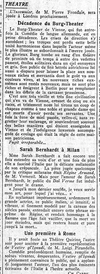 Décadence du Burg-Theater à Vienne en Autriche, une critique terrible : fugit irreparabile et d'autres petites nouvelles, comme Sarah Bernhardt à Milan