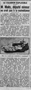 les explosions du charbon : accident ou terrorisme ? Monsieur Maës, député mineur, ne croit pas à la malveillance