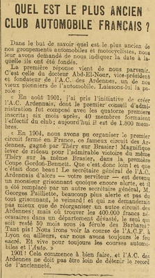 Quel est le plus ancien club automobile français ? L'Auto-club des Ardennes ?