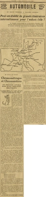 Le grand tourisme à travers l'Europe. Peut-on établir des grands itinéraires internatiaux pour l'automobile ? Une proposition et un projet tchécho-slovaque cartographié, tiens il manque Toulouse