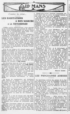 Contre la crise, les habitations à bon marché à la Ferté-Bernard, deux types de maisons à construire soi-même, mais avec l'aide de la municipalité, financées grâce à un prêt, mais il faut être propriétaire du terrain, le contraire du bail réel et solidaire