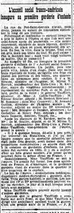 L'accueil social franco-américain inaugure sa première garderie d'enfants, bien sûr en grande pompe et en présence notamment du général Taufflieb et son épouse. Situé au 40 bis rue du Pré-Saint-Gervais dans le 19 ème arrondissement de Paris son fonctionnement laisse rêver par les temps qui courent. En effet en plus de la garderie, il y a des consultations médicales et un dispensaire médico-chirugical, disponible jour et nuit, et en plus les gardes se déplacent