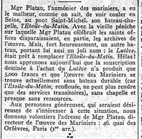 Le bateau-chapelle " l'Étoile-du-matin" a coulé au pont Saint-Martin à Paris, un appel à la générosité pour acquérir le "Lutèce" pour le remplacer