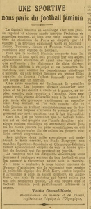 le foot-ball féminin un article de Violette Gouraud-Morris, sportive de haut niveau qui a défrayé la chronique
