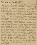 Un nouvel adjectif : artisanal au lieu d'artisanesque, et à l'initiative de ce nouveau vocabulaire : le conseil des ministres
