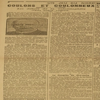 Un jeu du Nord, coulons et coulonneux, les débuts de la colombophilie dans notre région, un article très détaillé sur cette longue tradition et un centenaire à fêter : l'inauguration du local de la " France colombophile " à Lille, qui ne semble plus exister, ni, ni pour le centenaire, à la place se dresse le " Nouveau Siècle de Lille "