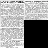Le fantastique héritage de 100 millions de dollars, le testament est saisi, mais on trouve pas trace du yacht " Old-chap" la suite de cette rocambolesque affaire et de la millionnaire Miss Lillian Fair Heller de Boston