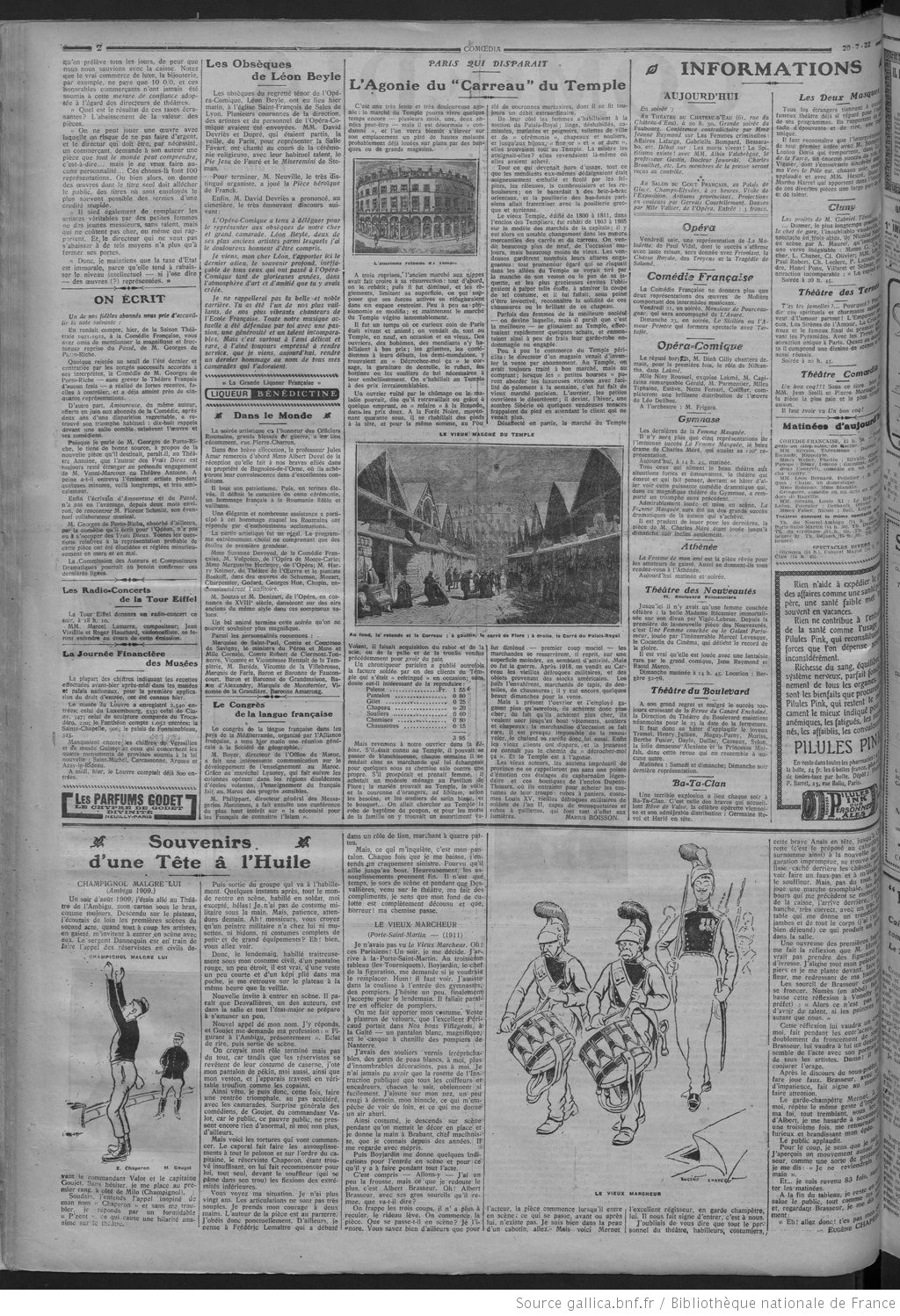 Comoedia édition du 20 juillet 1922 la page la disparition du carreau du temple 2