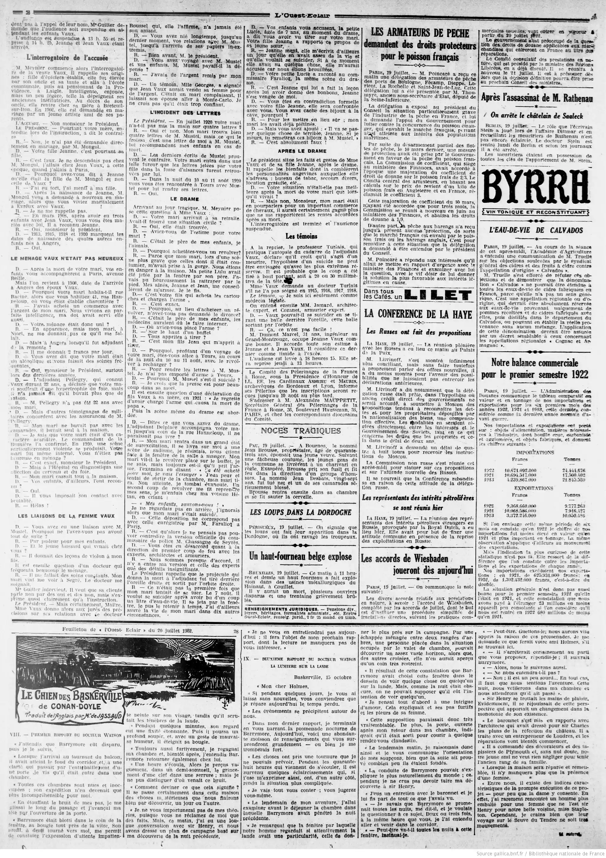 LOuest Éclair édition du 20 juillet 1922 la page les loups en Dordogne P2