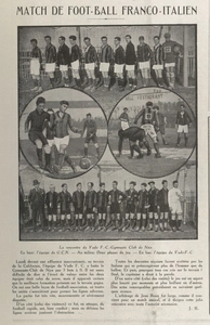 Match de football franco-italien, le Vado FC bat le Gymnase Club de Nice 3 à 0, le commentaire du match et les deux équipes au complet et deux phases du jeu en photos  Le Vado FC 13 qui remporté la première Coupe d'Italie de football de l'histoire, en 1922, en battant Udinese Calcio en finale. La surprise est plus grande car il s'agit d'un club de seconde division (Promozione en italien) qui remporte le tournoi