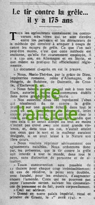 Le tir contre la grêle il y a 175 ans, Marie-Thérèse, impératrice, qui condamne officiellement ces expériences, nuisibles aux voisins et c'est signé un 1 er avril 1747
