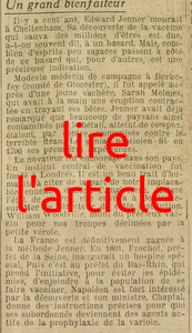 un bref rappel du centième anniversaire de la mort de Edward Jenner, " père" de l'immunologie et le vaccin contre la variole