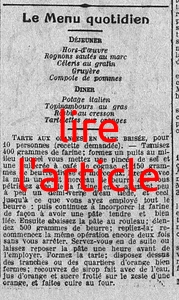 Le menu quotidien avec la recette de la tarte aux oranges en pâte brisée pour 10 personnes