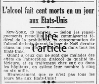 la prohibition, l'alcool a fait cent morts en une journée aux Etats-Unis