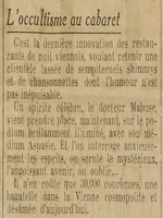 l'occultisme au cabaret un spirite, le docteur Mabuse se produit dans les restaurants Viennois