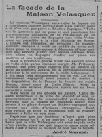 La façade de la maison Velasquez. Finalement la maison Velasquez sera inaugurée en 1929, sans la façade du palais Onati, théatre royal