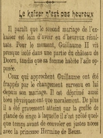 Le Kaiser n'est pas heureux, une brève sur la suite du mariage de Guillaume II et les conséquences de sa greffe de... glande de singes