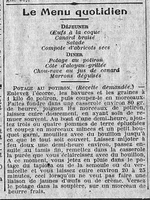 Le menu quotidien , midi et soir, et la recette d'un potage au potiron