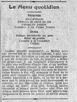 Le menu quotidien avec la recette des crêpes, normal dans deux jours c'est la Chandeleur