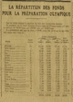 les jeux olympiques, se préparent, un tableau précis de la répartition des fonds alloués à cette préparation