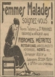 Une réclame pour le nouveau traitement du Dr. Morhanges, femmes malades, soignez-vous, un presque homonyme et des souvenirs sûrement très douloureux pour certains