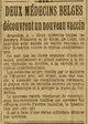 deux médecins belges, les docteur Francotte et de Knop, ont appliqué un nouveau vaccin contre le typhus exanthématique.