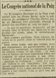 V il y a cent ans le Congrès national de la Paix : maintenant il n'y a plus que des vaincus, la guerre a fait faillite. À rapprocher aux conflits actuels...