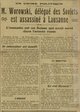 V il y a cent ans Worowski délégué des soviets est assassiné à Lausanne