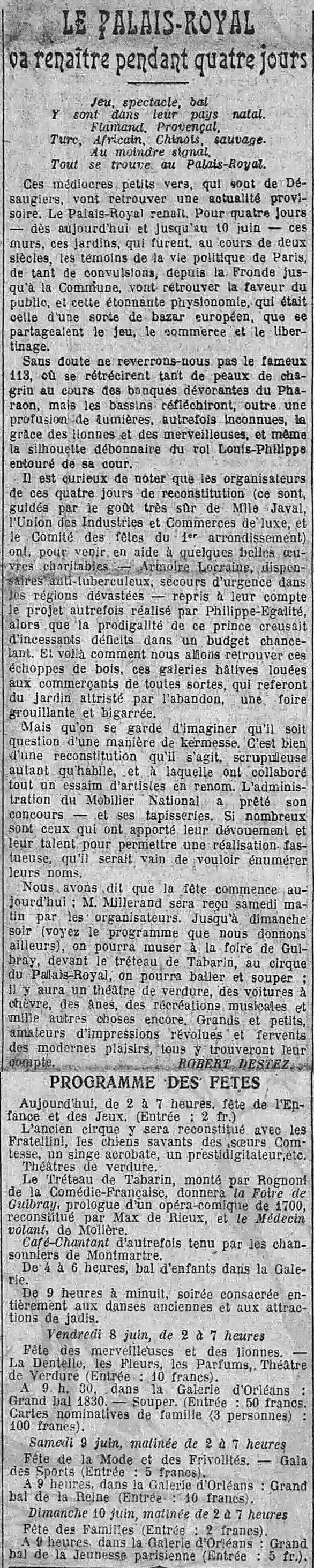 A L Écho de Paris 01 fete au Palais royal